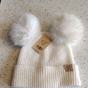 C.C Kids Snowy White Double Pom Beanie